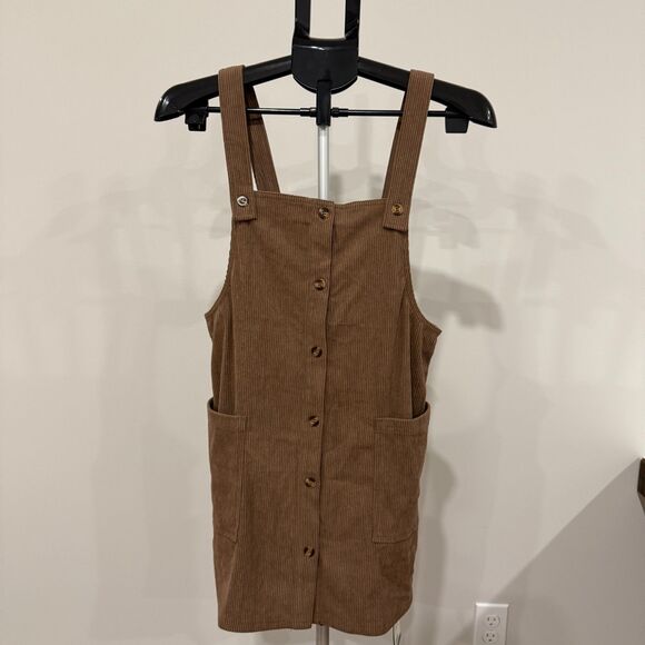 HALARA NWT Pocket Corduroy Mini Casual Jumper Dress Acorn Brown Size Small - Picture 3 of 7
